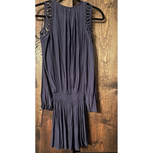 RAMY BROOK Dress Womens XS Navy Blue Blouson Long Sleeve Mini Smocked Waist - Picture 5 of 7